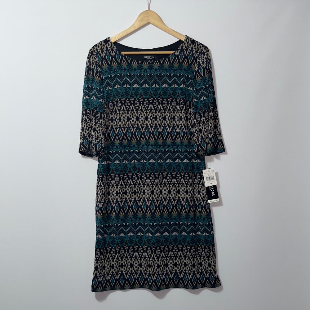 Perceptions Argyle print Sheath Quarter-sleeved d… - image 1